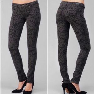 Paige Skyline Skinny Jean Leaf Print Pattern gray